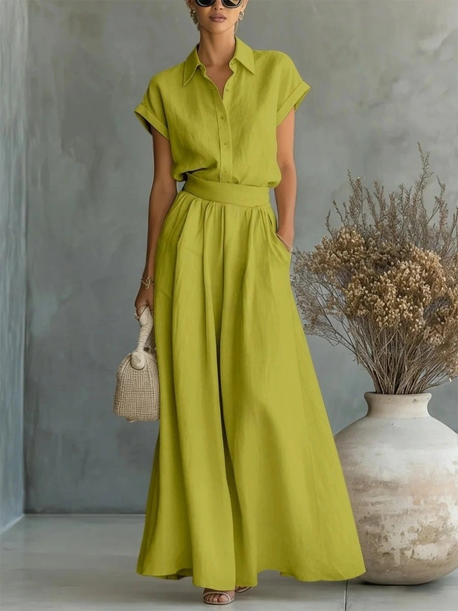 🎁New Arrivals🔥Collared Button-Down Top And Loose-Fitting Casual Pants Suit