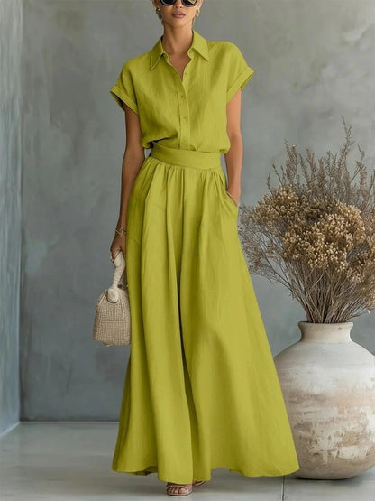 🎁New Arrivals🔥Collared Button-Down Top And Loose-Fitting Casual Pants Suit