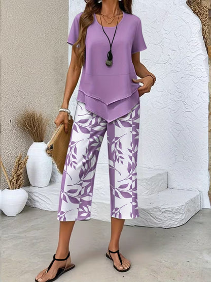 🎁New Arrivals🔥Women's Casual Round Neck Layered Tunic Top and Wide Leg Pants Set