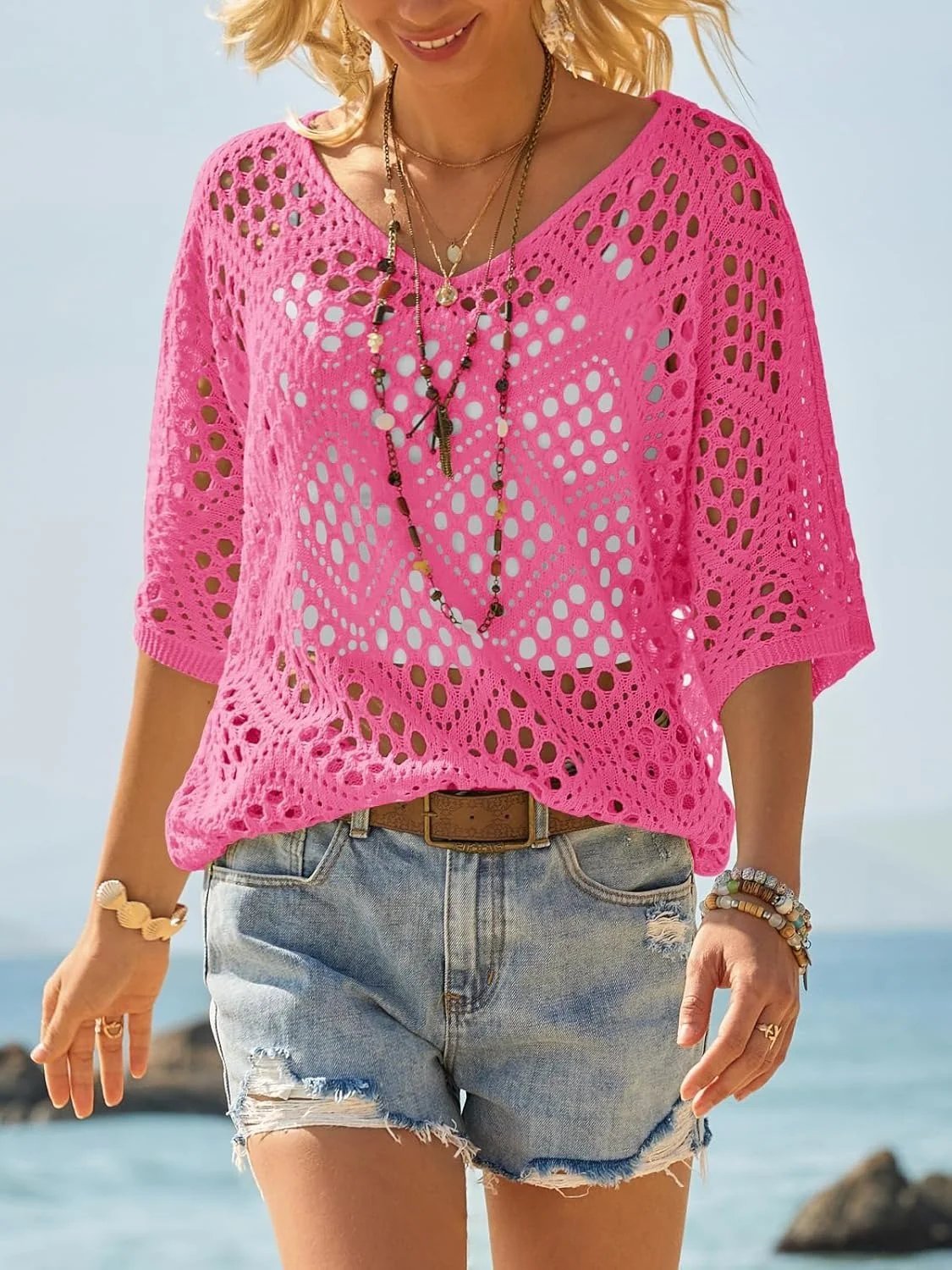 🎁New Arrivals🔥 Handmade Crochet V‐Neck Boho Top | Apricot Summer Essential