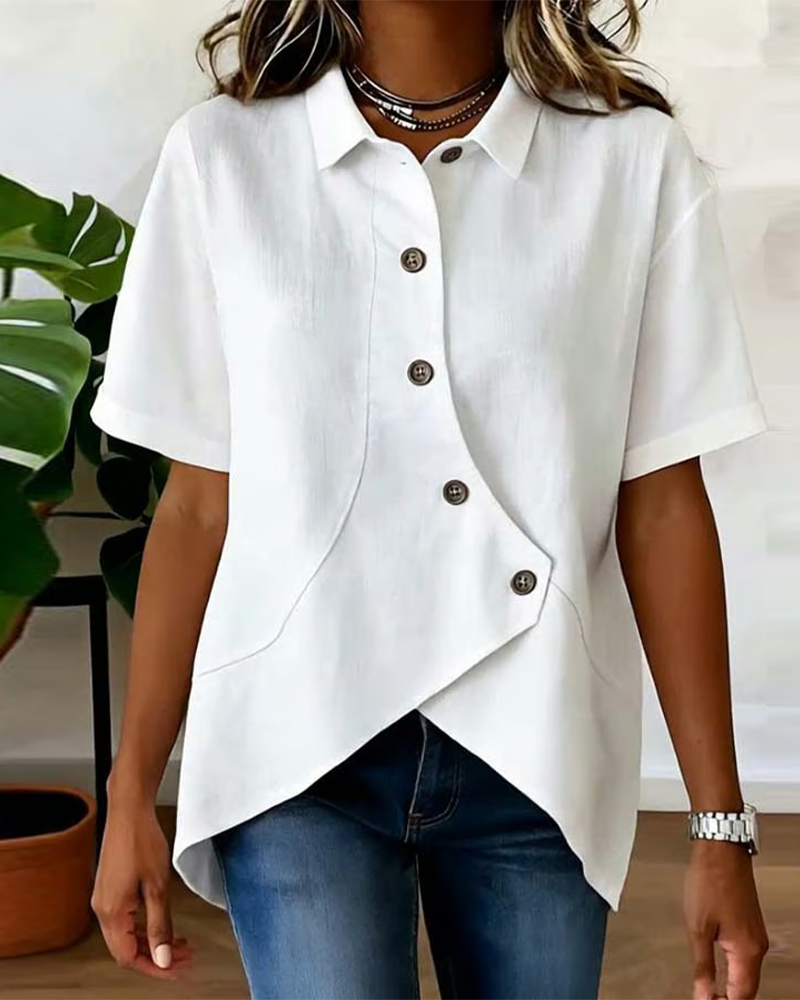 🎁New Arrivals🔥Asymmetric Cotton-Linen Button Blouse