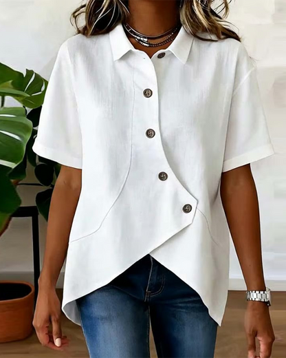 🎁New Arrivals🔥Asymmetric Cotton-Linen Button Blouse