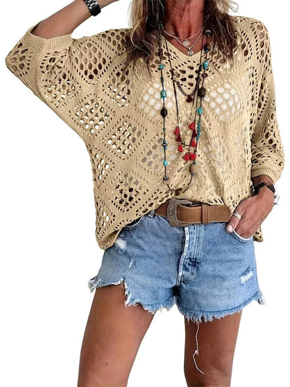 🎁New Arrivals🔥 Handmade Crochet V‐Neck Boho Top | Apricot Summer Essential