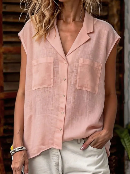🎁New Arrivals🔥Women's Sleeveless Shirt With Double Pockets And Turn-down Collar