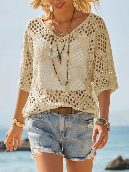 🎁New Arrivals🔥 Handmade Crochet V‐Neck Boho Top | Apricot Summer Essential