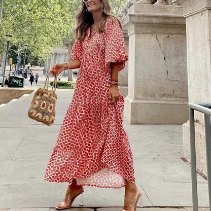 🎁New Arrivals🔥 Puffy Sleeve Floral Pattern Elegant Boho Dress