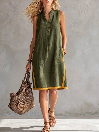 🎁New Arrivals🔥Women's Sleeveless V-Neck Button-Front Pocketed A-Line Midi Dress