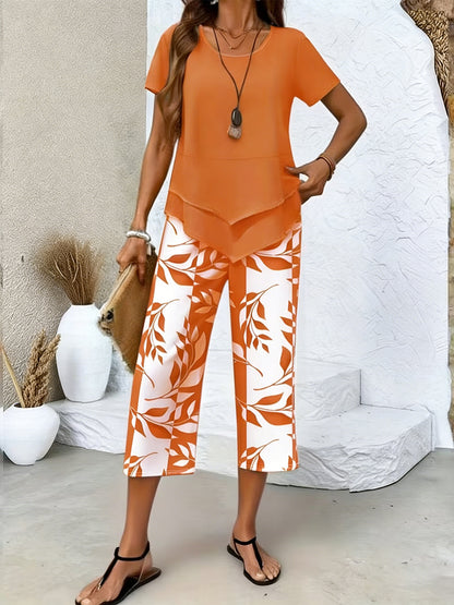 🎁New Arrivals🔥Women's Casual Round Neck Layered Tunic Top and Wide Leg Pants Set