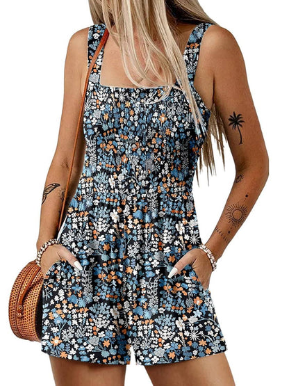 🎁New Arrivals🔥💃Women's Summer Square Neck Sleeveless Loose Casual Short Smocked Romper