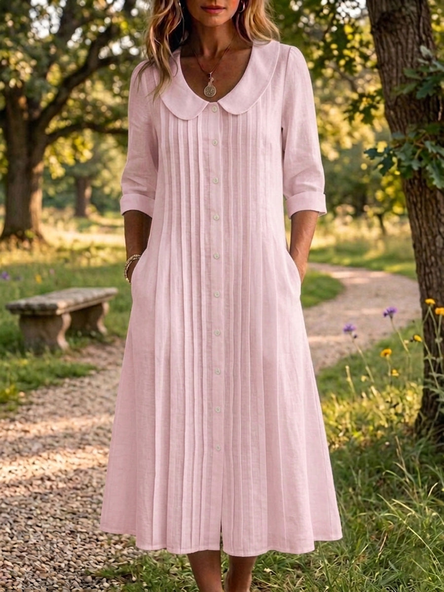 🎁New Arrivals🔥 Women's Peter Pan Collar Casual Loose Pleated Cotton And Linen Dress