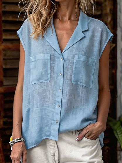 🎁New Arrivals🔥Women's Sleeveless Shirt With Double Pockets And Turn-down Collar
