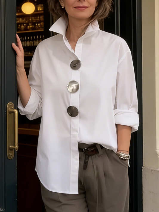 🎁New Arrivals🔥Elegant Stand-collar Metal Buttons Cotton Linen Blouse