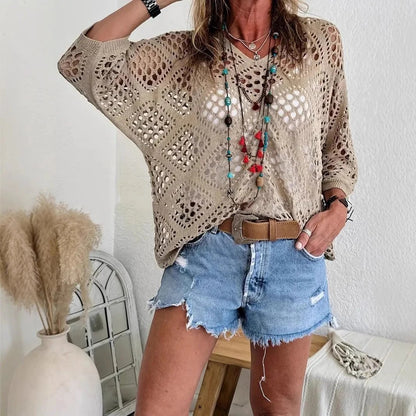 🎁New Arrivals🔥 Handmade Crochet V‐Neck Boho Top | Apricot Summer Essential