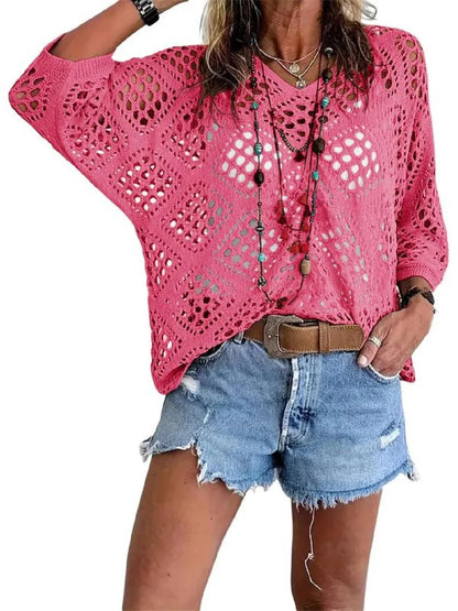 🎁New Arrivals🔥 Handmade Crochet V‐Neck Boho Top | Apricot Summer Essential