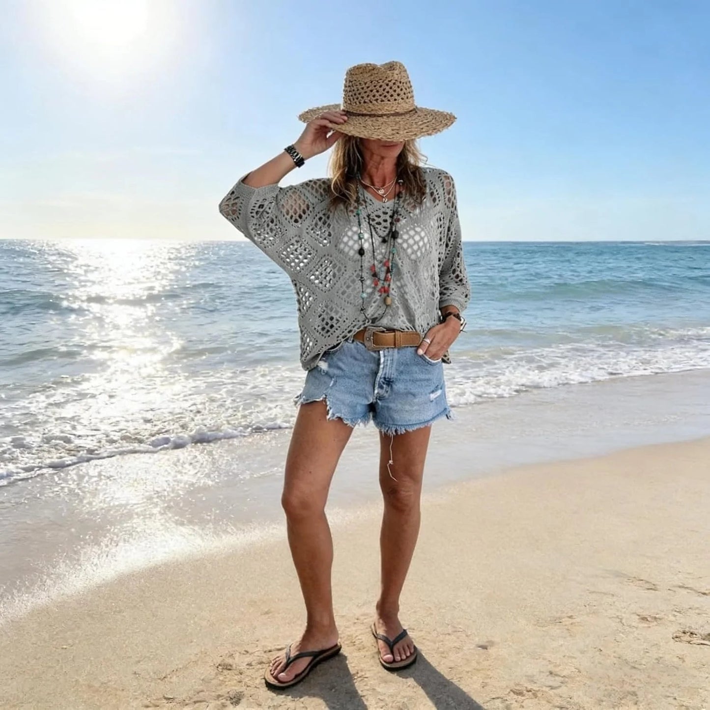 🎁New Arrivals🔥 Handmade Crochet V‐Neck Boho Top | Apricot Summer Essential