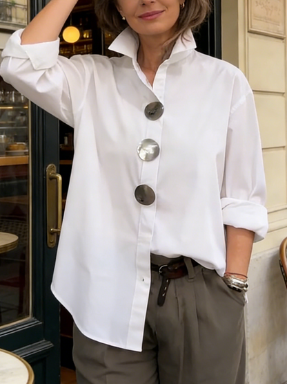 🎁New Arrivals🔥Elegant Stand-collar Metal Buttons Cotton Linen Blouse