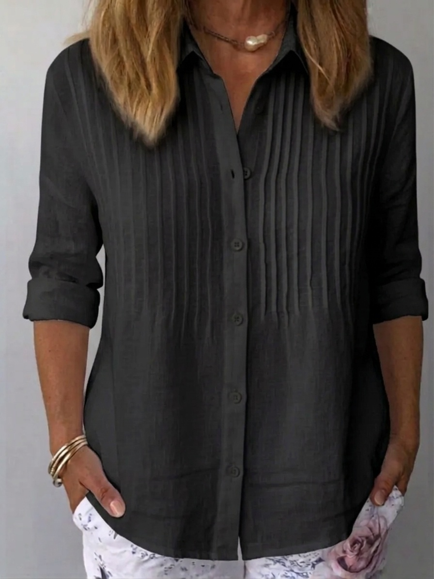 🎁New Arrivals🔥Women's Solid-color Casual Pleated Cotton-linen Shirt