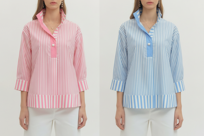 Penny Pearl + Stripe Top – The Chic 100% Cotton Blouse That Turns Heads Without Trying