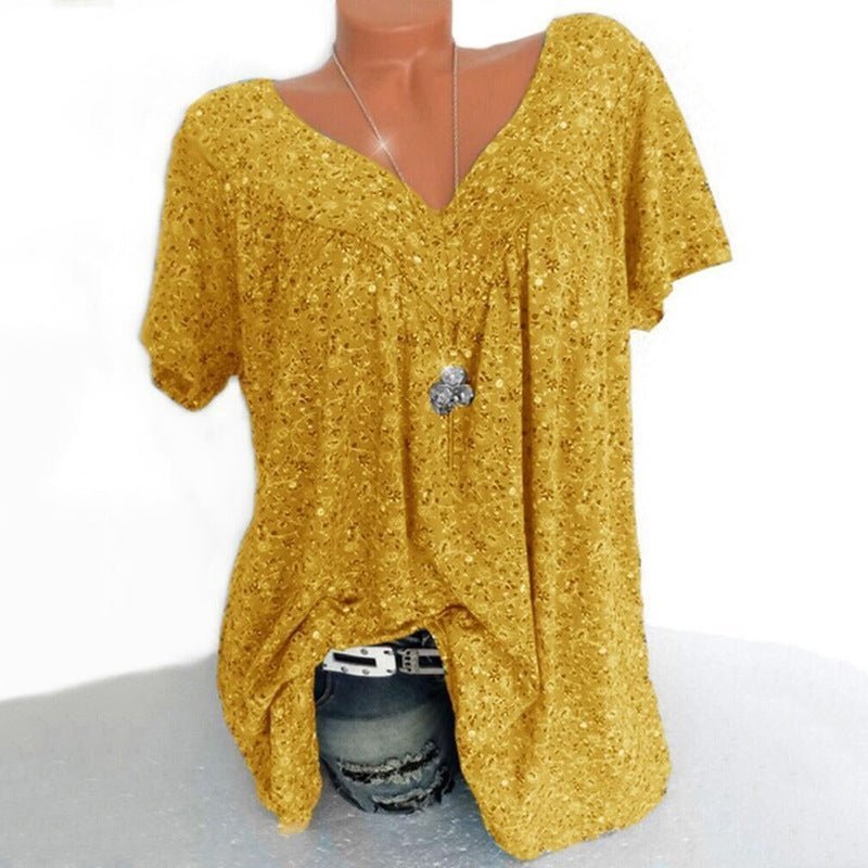 Women's Casual V-Neck Printed T-Shirt – Short Sleeve Summer Top