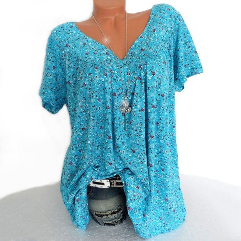 Women's Casual V-Neck Printed T-Shirt – Short Sleeve Summer Top