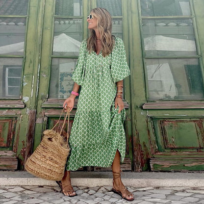 🎁New Arrivals🔥 Puffy Sleeve Floral Pattern Elegant Boho Dress