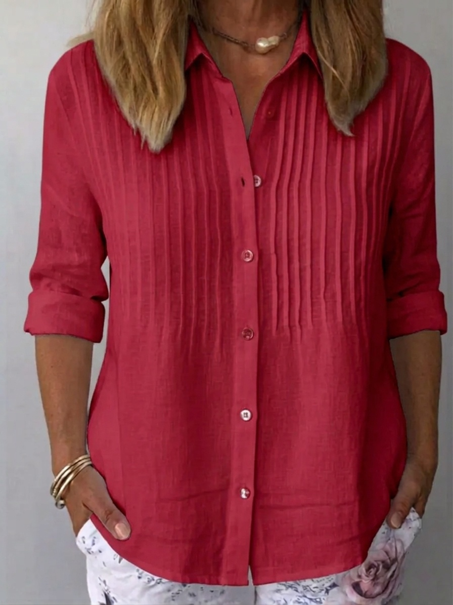 🎁New Arrivals🔥Women's Solid-color Casual Pleated Cotton-linen Shirt