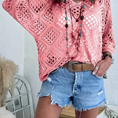 🎁New Arrivals🔥 Handmade Crochet V‐Neck Boho Top | Apricot Summer Essential