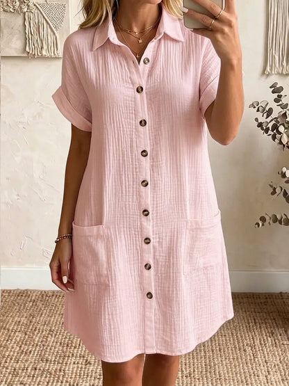 🎁New Arrivals🔥 Women's Cozy Lapel Button-front Cotton-linen Dress