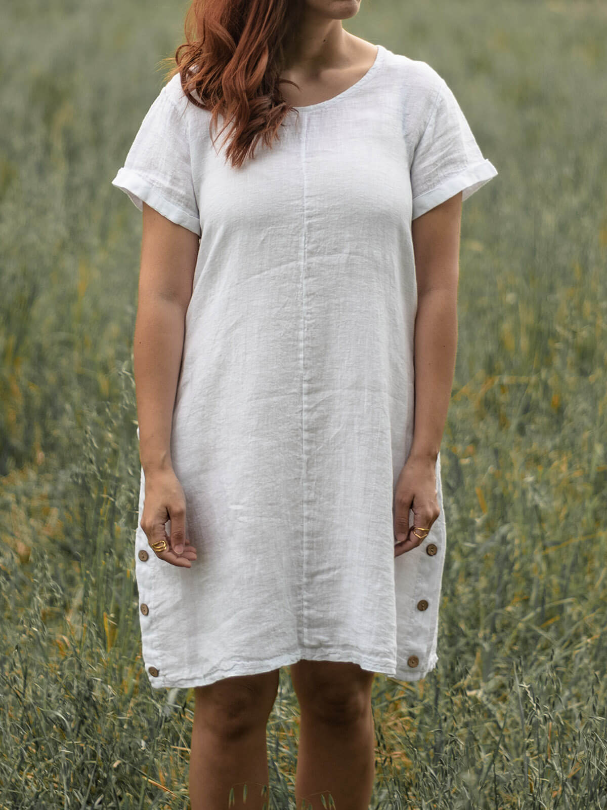 Short-sleeved Round Neck Linen Dress
