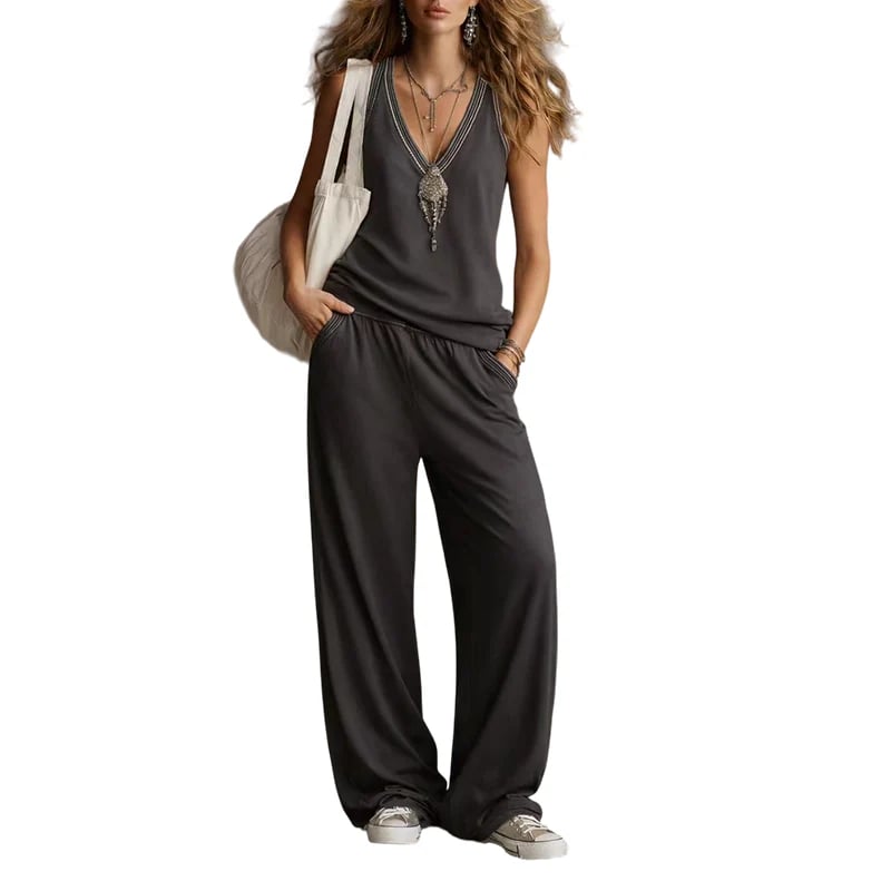 🎁New Arrivals🔥Women's V-Neck Sleeveless Top & Wide-Leg Pants Set