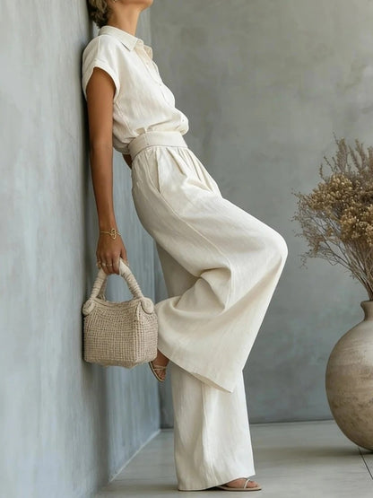 🎁New Arrivals🔥Collared Button-Down Top And Loose-Fitting Casual Pants Suit