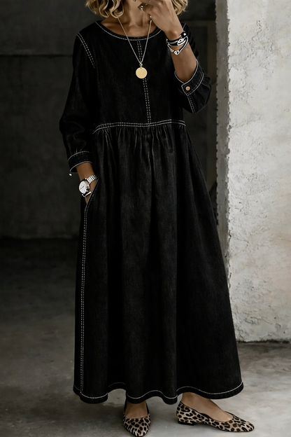 🎁New Arrivals🔥Round Neck Long Sleeve Denim Dress