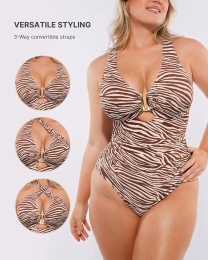 👙Smart Sculpt™ Ruched U-Wire Cut Out Shaping Swimsuit