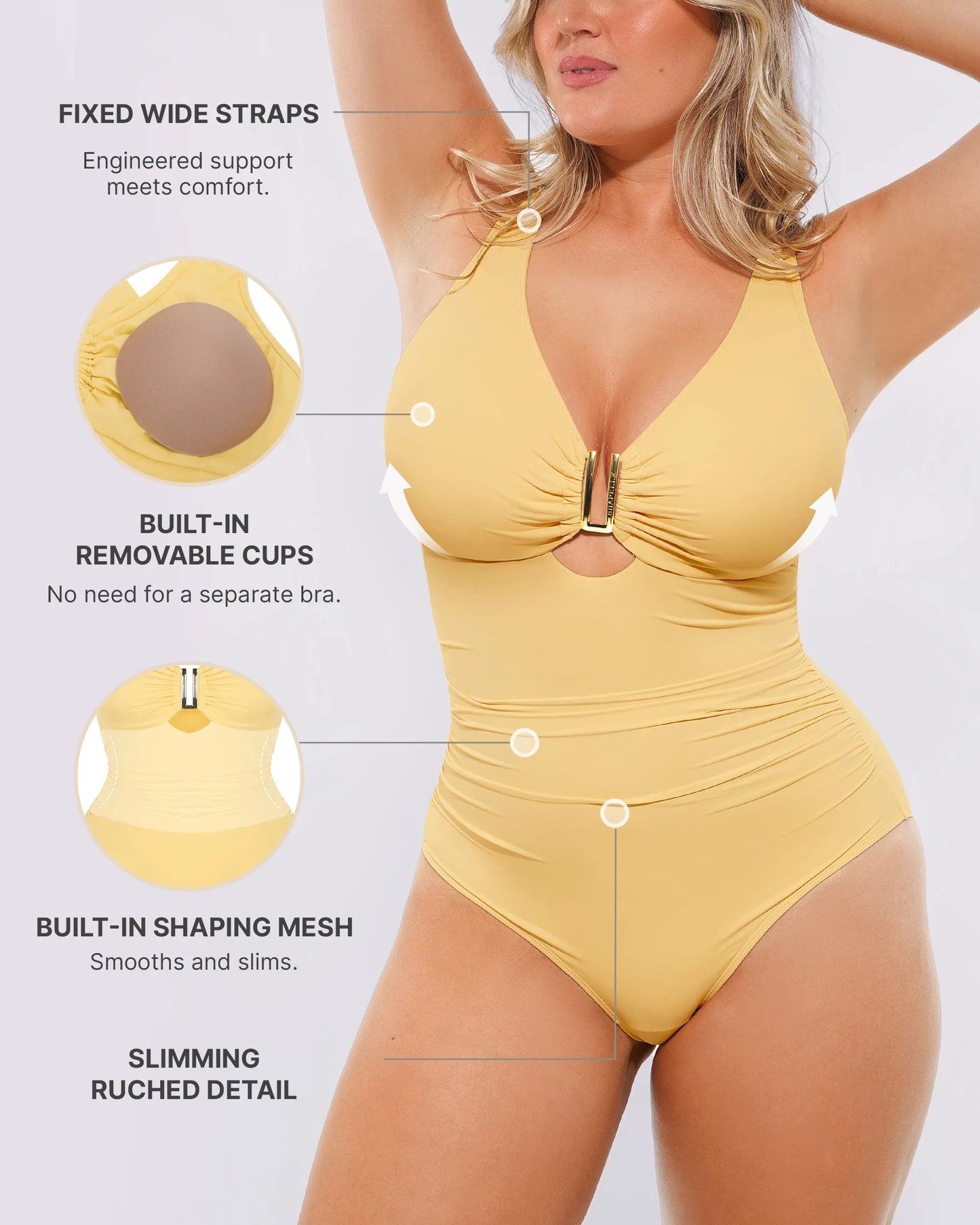 👙Smart Sculpt™ Ruched U-Wire Cut Out Shaping Swimsuit