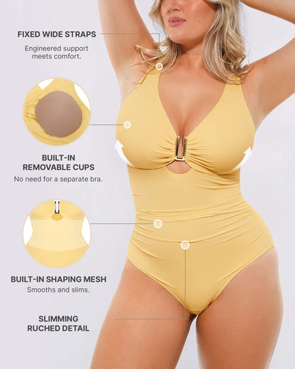👙Smart Sculpt™ Ruched U-Wire Cut Out Shaping Swimsuit