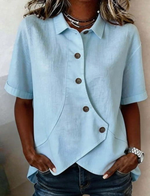 🎁New Arrivals🔥Asymmetric Cotton-Linen Button Blouse
