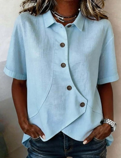 🎁New Arrivals🔥Asymmetric Cotton-Linen Button Blouse