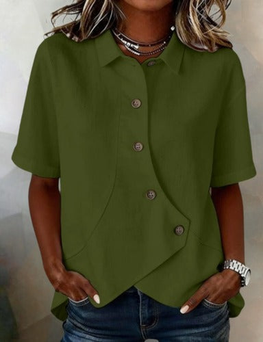 🎁New Arrivals🔥Asymmetric Cotton-Linen Button Blouse