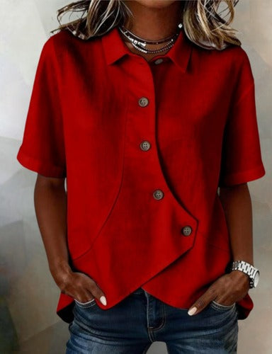 🎁New Arrivals🔥Asymmetric Cotton-Linen Button Blouse