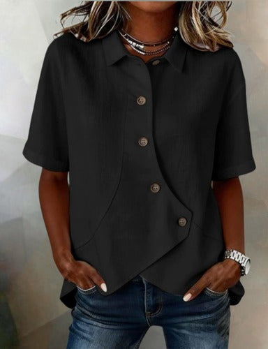 🎁New Arrivals🔥Asymmetric Cotton-Linen Button Blouse