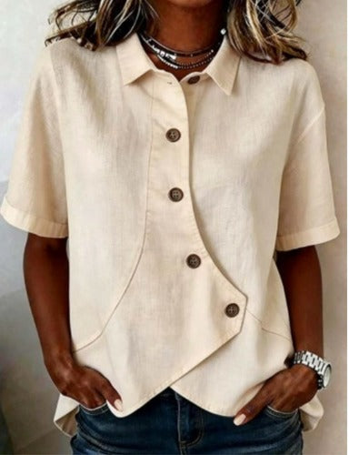 🎁New Arrivals🔥Asymmetric Cotton-Linen Button Blouse