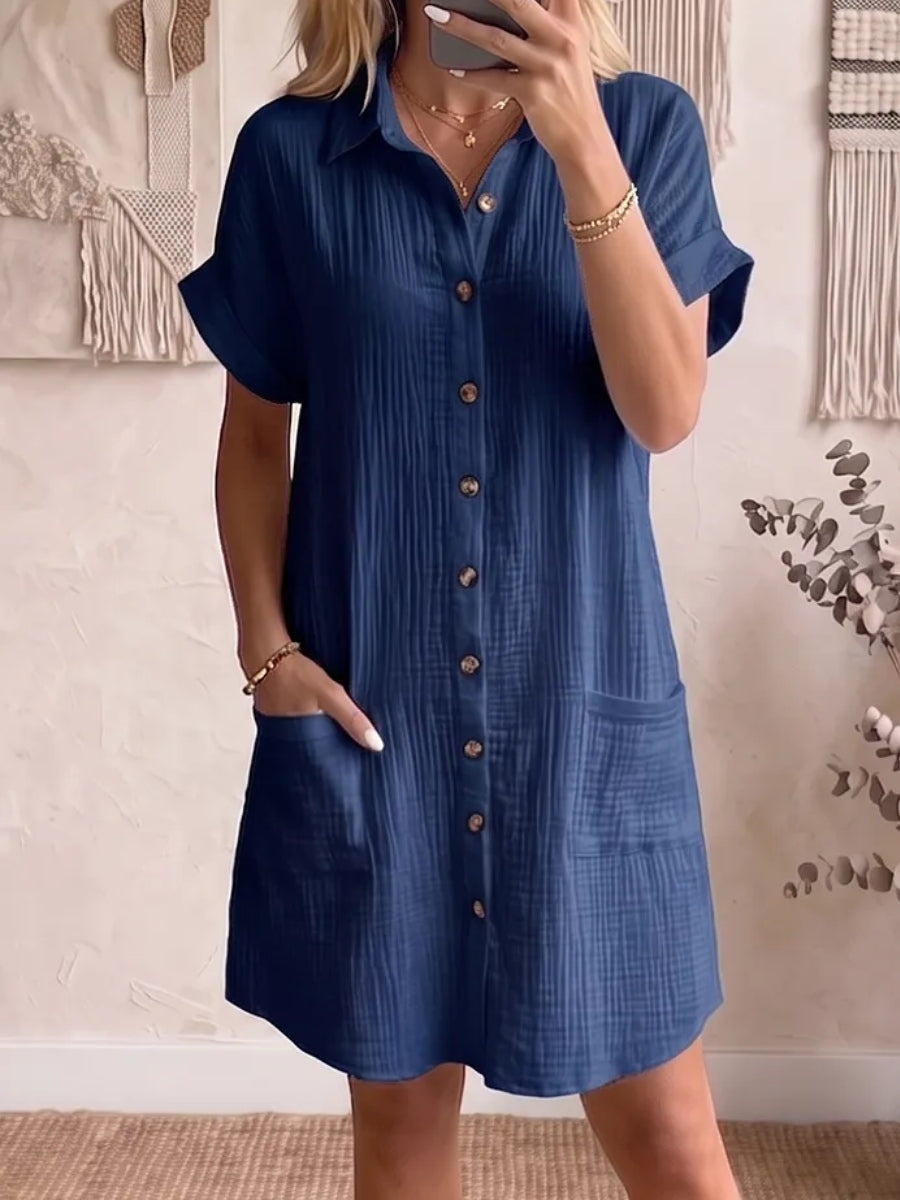 🎁New Arrivals🔥 Women's Cozy Lapel Button-front Cotton-linen Dress