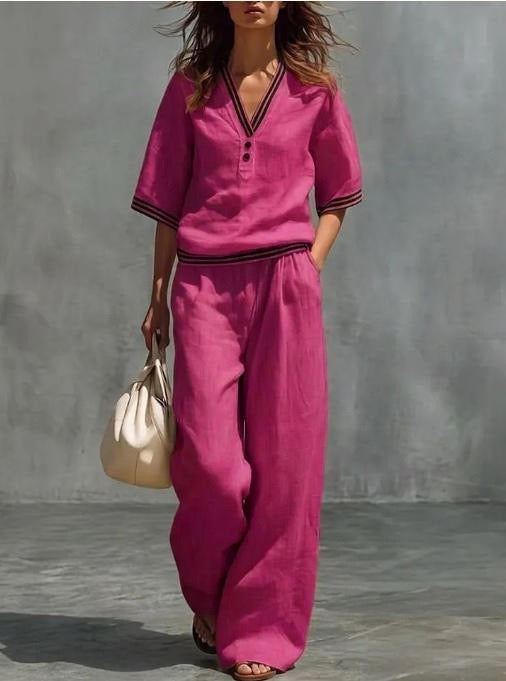 🎁New Arrivals🔥Women's linen two-piece set with a V-neck