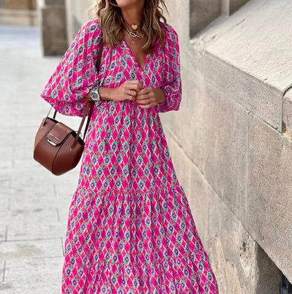 🎁New Arrivals🔥 Puffy Sleeve Floral Pattern Elegant Boho Dress