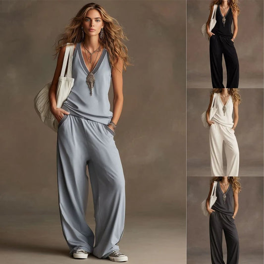 🎁New Arrivals🔥Women's V-Neck Sleeveless Top & Wide-Leg Pants Set