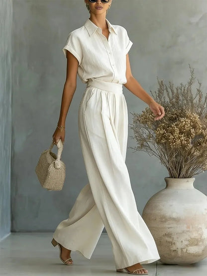 🎁New Arrivals🔥Collared Button-Down Top And Loose-Fitting Casual Pants Suit