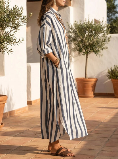 🎁New Arrivals🔥Women's Relaxed Summer Dress – Casual Linen Blend Midi Shirt Dress