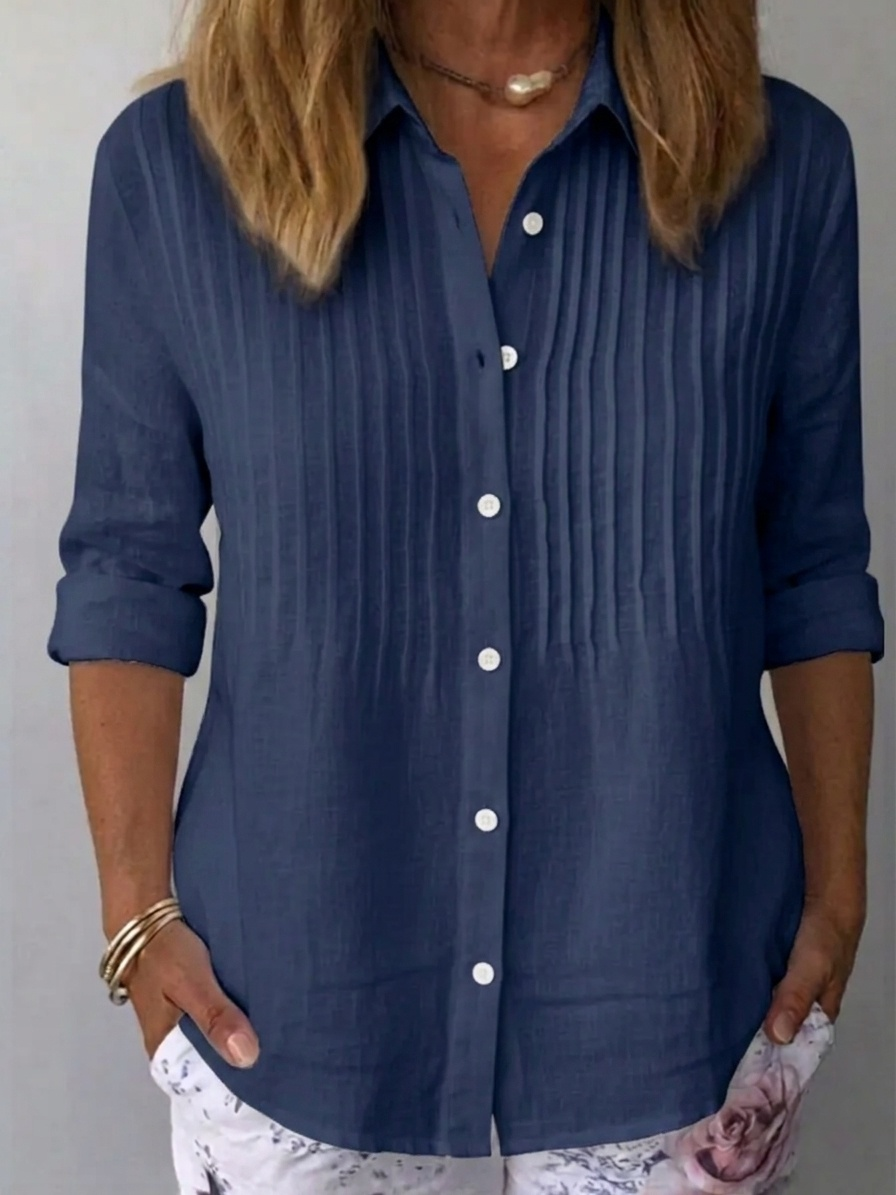 🎁New Arrivals🔥Women's Solid-color Casual Pleated Cotton-linen Shirt
