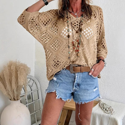 🎁New Arrivals🔥 Handmade Crochet V‐Neck Boho Top | Apricot Summer Essential