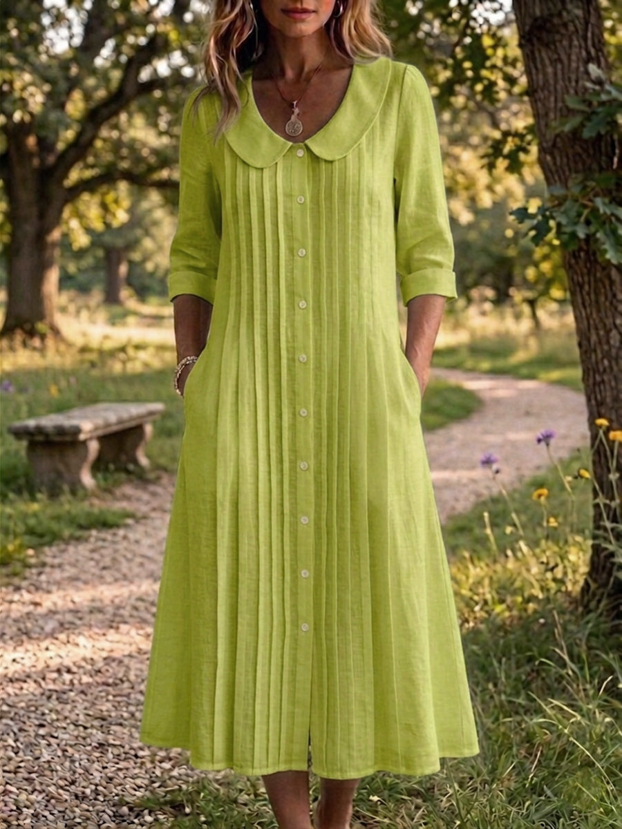🎁New Arrivals🔥 Women's Peter Pan Collar Casual Loose Pleated Cotton And Linen Dress